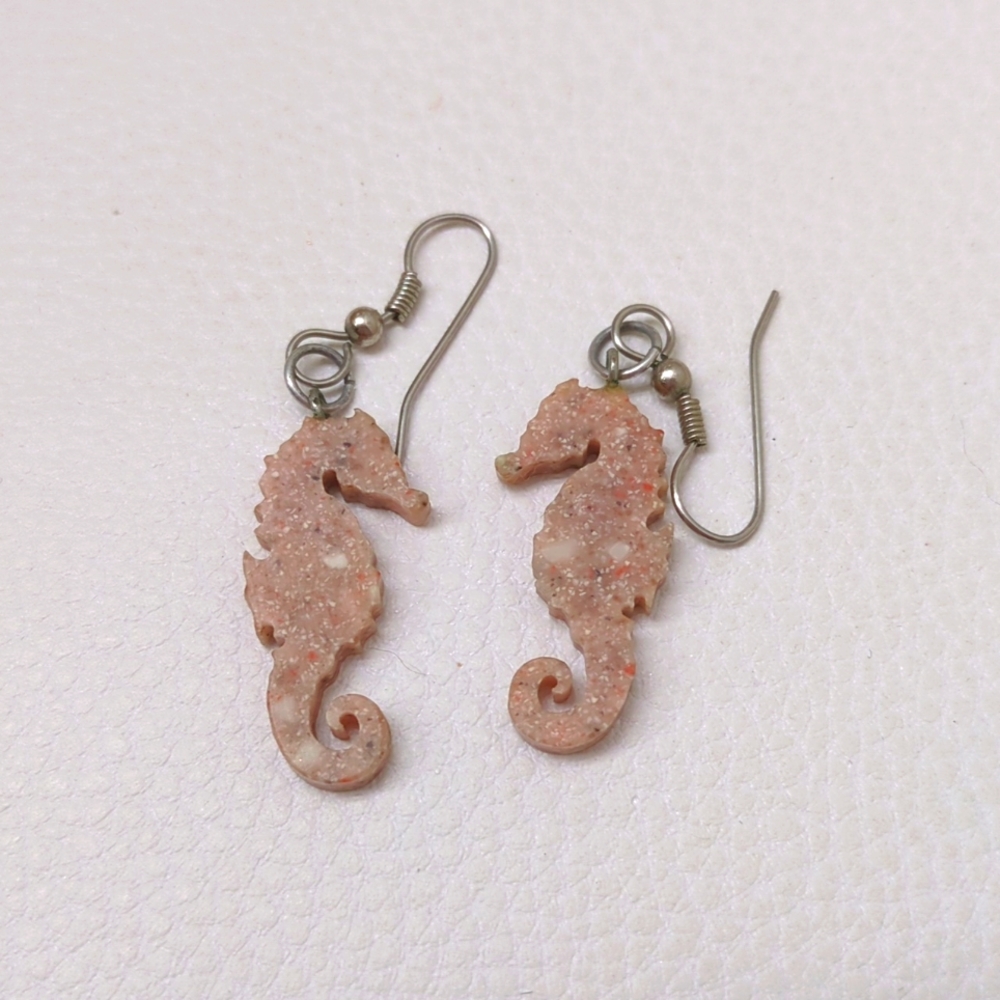 Nude Coral Handmade Seahorse Dangle Earrings